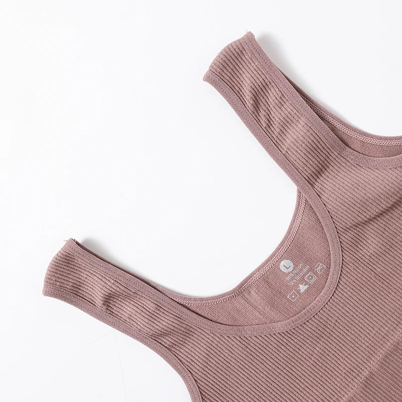 Seamless Ribbed Crop Tank - Wireless Sports Camisole for Women