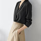 Silk Satin V-Neck Tunic - Long Sleeve, Office Chic