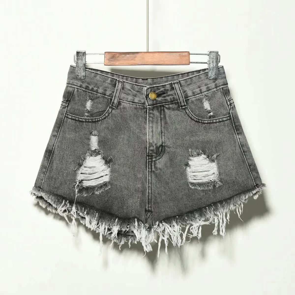 High-Waisted Irregular Ripped Denim Shorts - Push-Up Skinny Fit for Women (4XL)