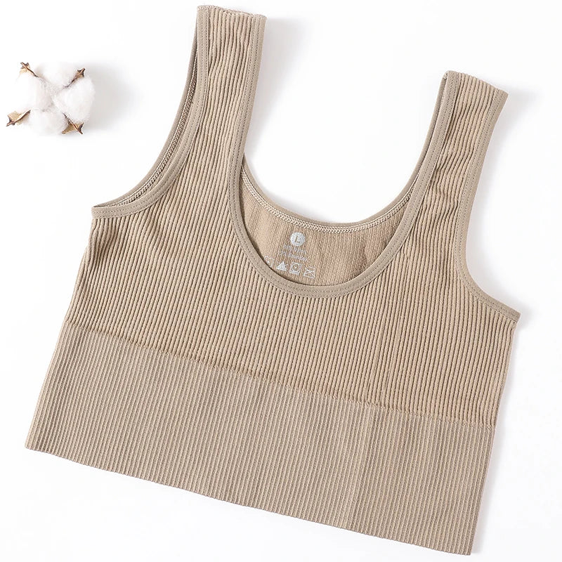 Seamless Ribbed Crop Tank - Wireless Sports Camisole for Women