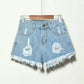 High-Waisted Irregular Ripped Denim Shorts - Push-Up Skinny Fit for Women (4XL)