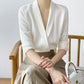 Silk Satin V-Neck Tunic - Long Sleeve, Office Chic