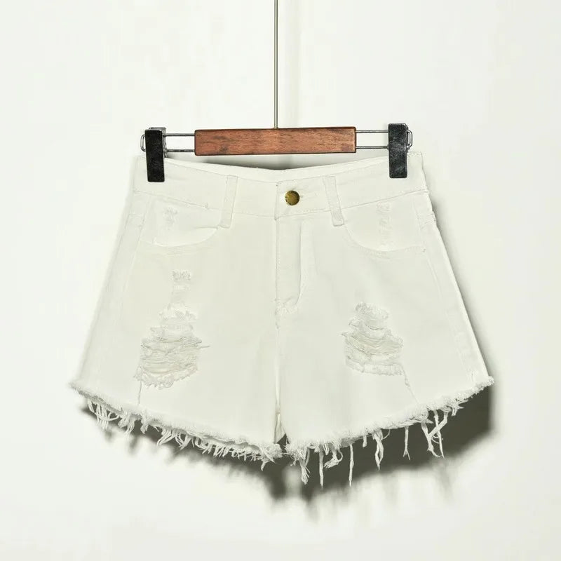 High-Waisted Irregular Ripped Denim Shorts - Push-Up Skinny Fit for Women (4XL)