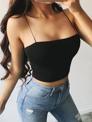Summer Slim Fit Crop Top - Sleeveless Camisole with Spaghetti Straps