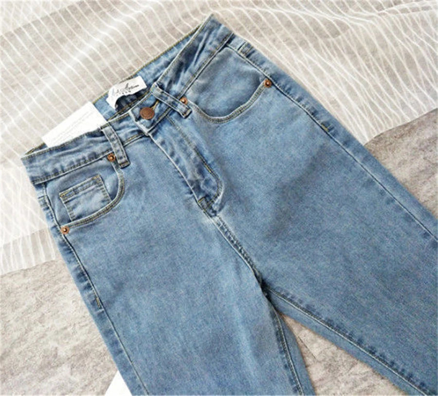 High-Waist Skinny Pencil Jeans - Stretch Denim Ankle-Length Pants