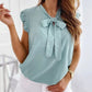 Sleeveless Ruffle Polka Dot Blouse - Lace-Up Bow