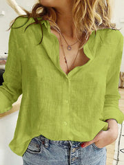 Cotton Linen Button-Down Shirt - Long Sleeve Casual Loose Tunic Blouse for Women, Spring & Summer
