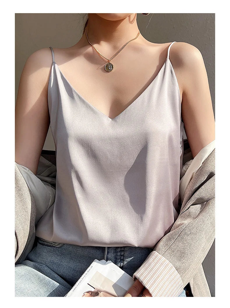 Real Silk V-Neck Camisole - Black & White, Spring/Summer 2023