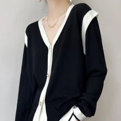 V-Neck Cashmere Cardigan - Lightweight, Loose Fit, Lazy Style