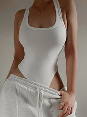 Sleeveless Knit Halter Bodysuit - Off-Shoulder Bodycon Clubwear 2024