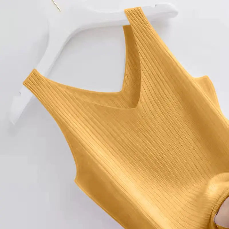 Knitted Sleeveless V-Neck Tank Top - Slim Fit, Khaki