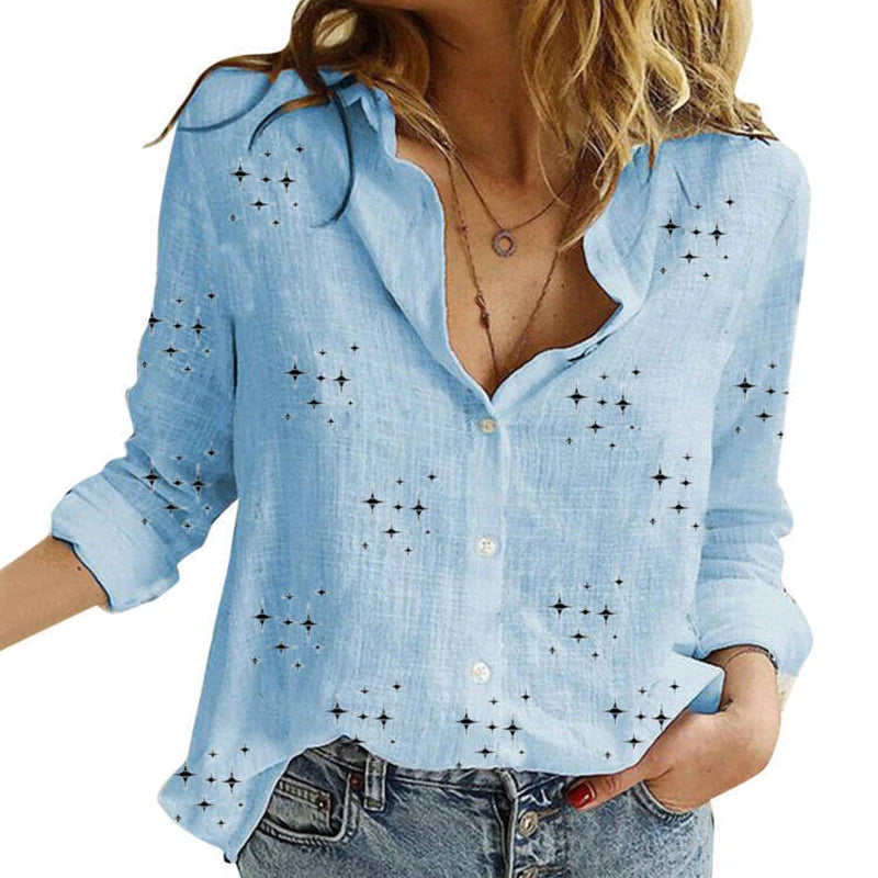 Cotton Linen Button-Down Shirt - Long Sleeve Casual Loose Tunic Blouse for Women, Spring & Summer