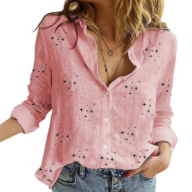 Cotton Linen Button-Down Shirt - Long Sleeve Casual Loose Tunic Blouse for Women, Spring & Summer