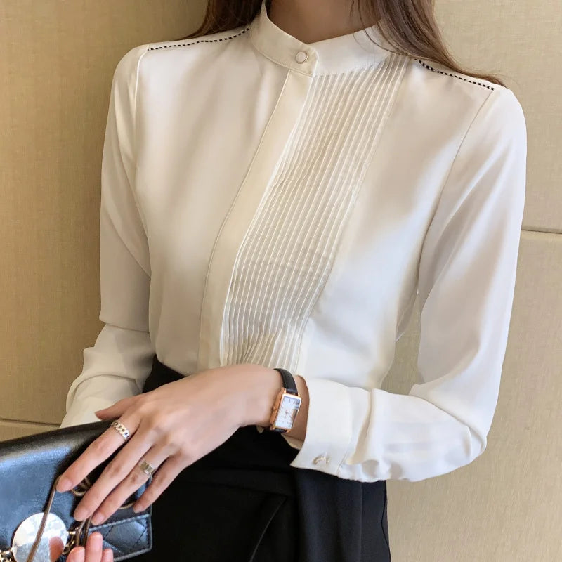 023 Chiffon Bow V-Neck Blouse - Long Sleeve Office Top