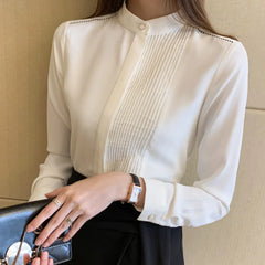 023 Chiffon Bow V-Neck Blouse - Long Sleeve Office Top