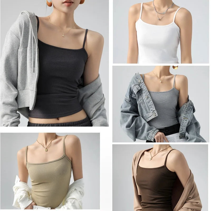 Spaghetti Strap Knit Camisole - Slim Fit Sleeveless Basic Tank