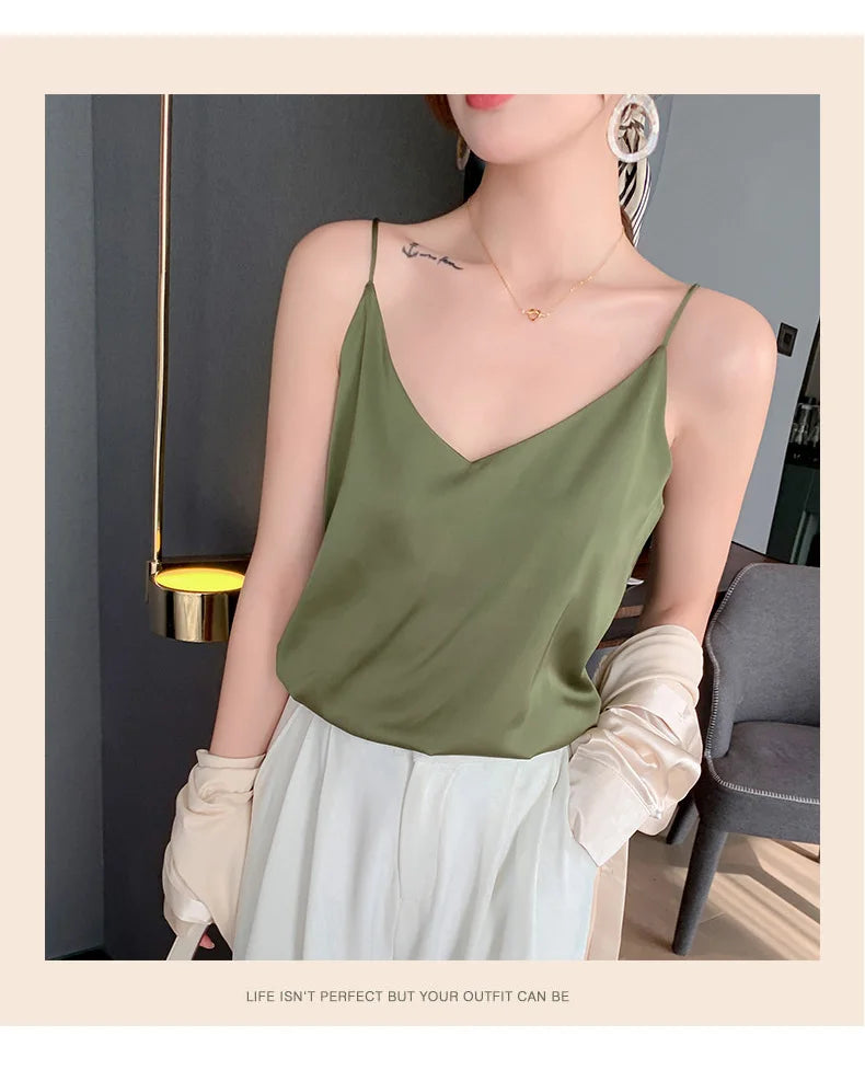 Real Silk V-Neck Camisole - Black & White, Spring/Summer 2023