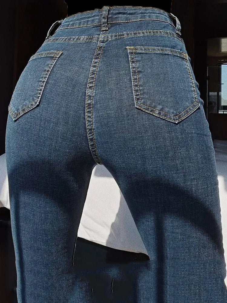 High-Waist Skinny Pencil Jeans - Stretch Denim Ankle-Length Pants