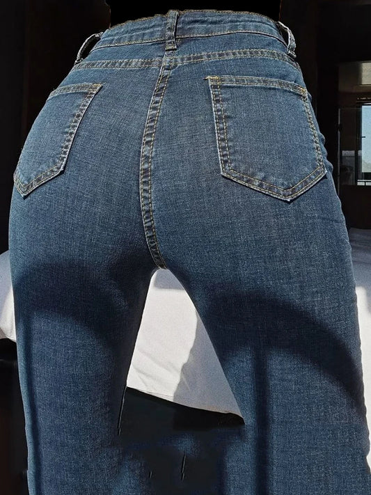High-Waist Skinny Pencil Jeans - Stretch Denim Ankle-Length Pants