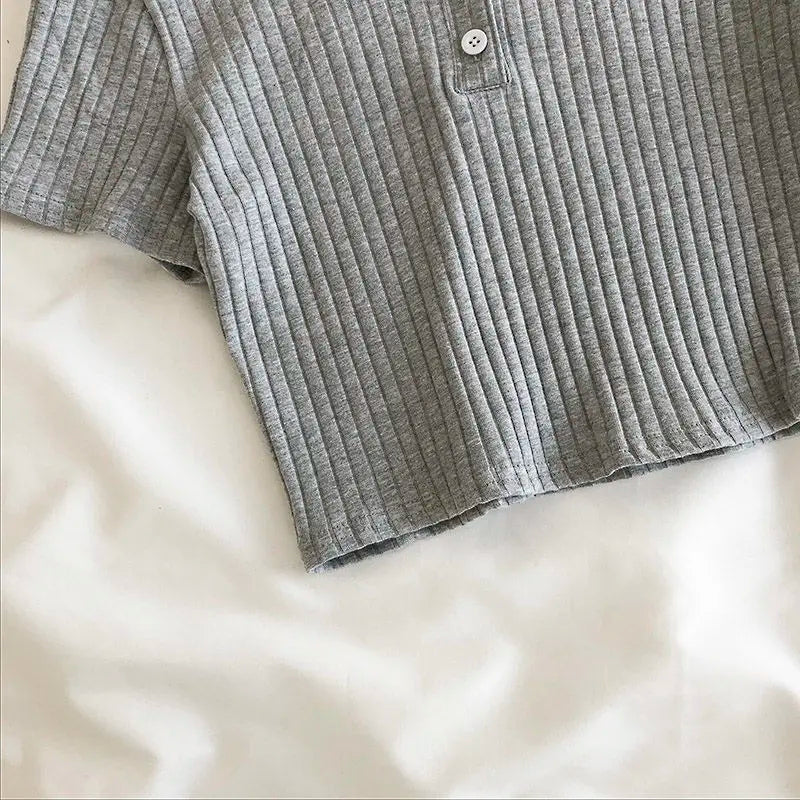 Youthful Knit Polo Crop Top - Short Sleeve