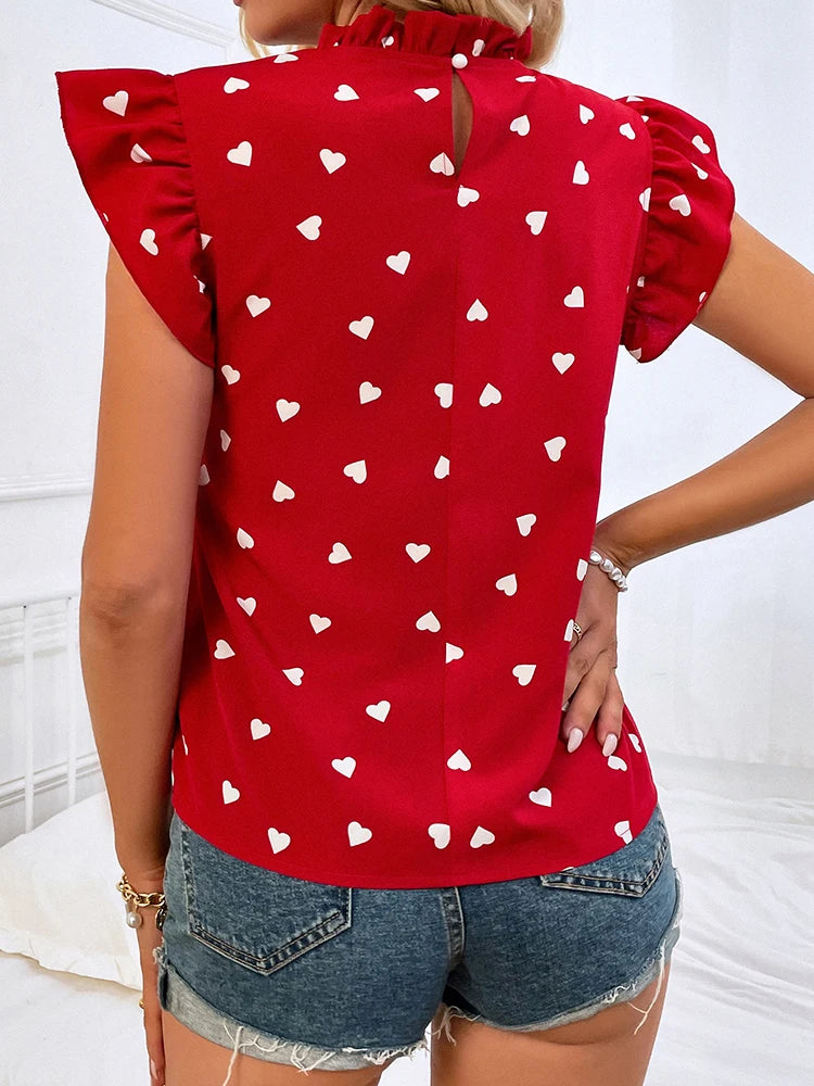 Chic Pink Chiffon Ruffle Blouse - Short Sleeve, Summer 2024