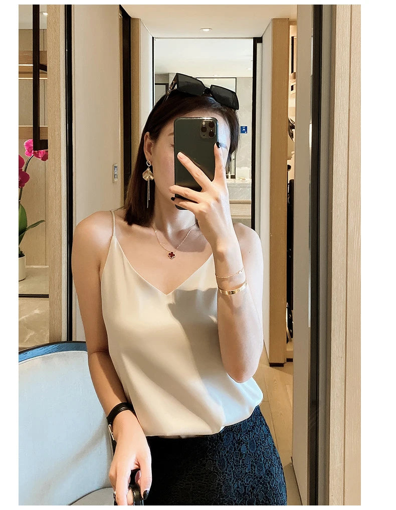 2024 Summer V-Neck Crop Top - Sleeveless Slim Fit, Y2K Style