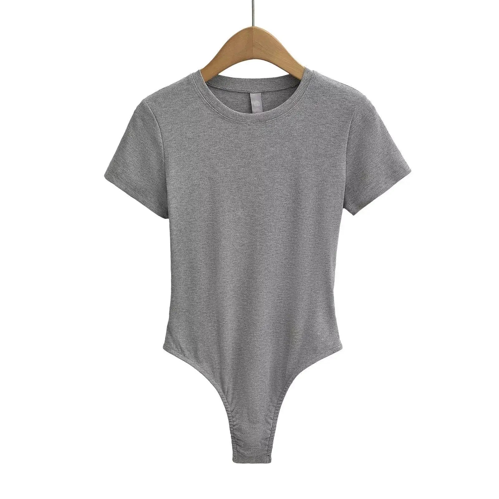 Stretchable Knit Bodysuit - Short Sleeve O-Neck Summer Basic (14 Colors)