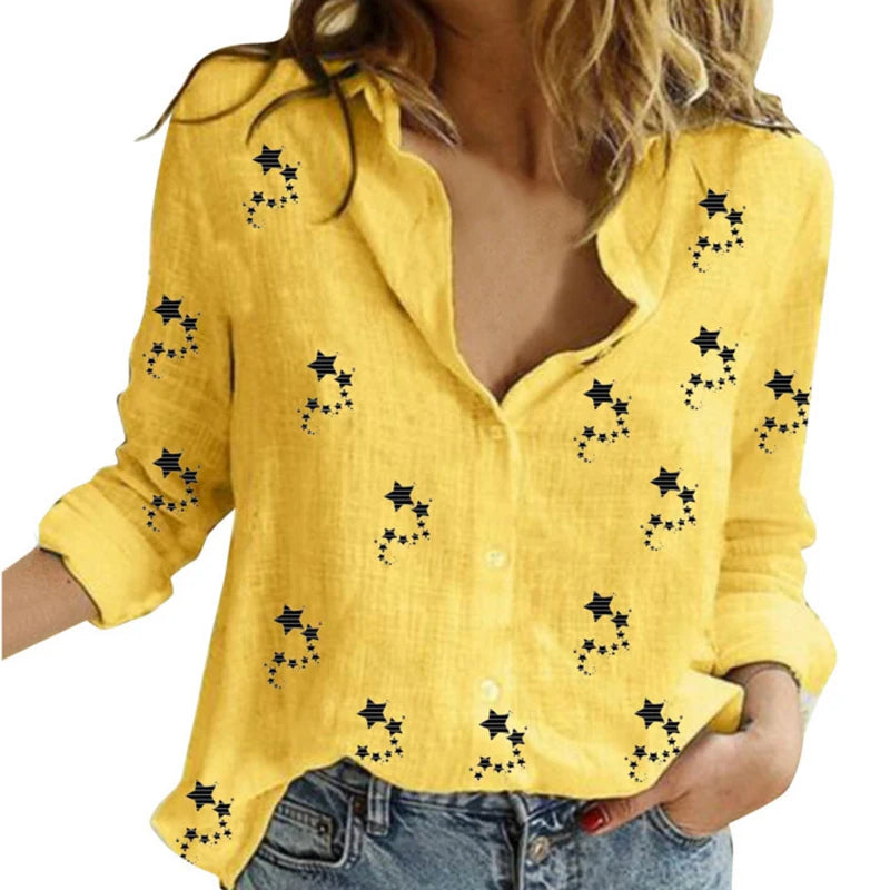 Cotton Linen Button-Down Shirt - Long Sleeve Casual Loose Tunic Blouse for Women, Spring & Summer