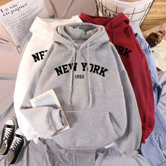 New York Letter Hoodie - Y2K Oversized Fleece Sweatshirt