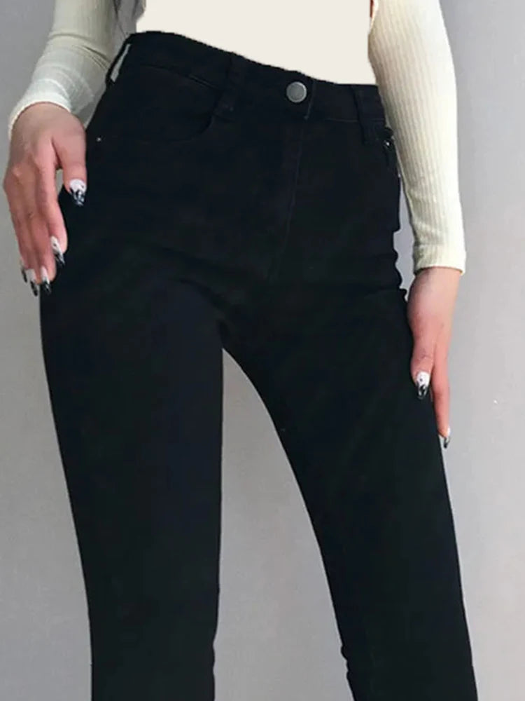 High-Waist Skinny Pencil Jeans - Stretch Denim Ankle-Length Pants