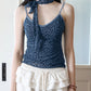 Leopard Print Mesh Camisole - Double Layer, Backless Y2K Style