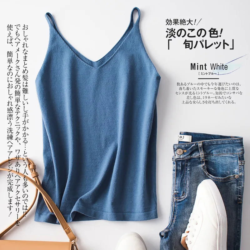 Cashmere Wool Camisole - V-Neck Knitted Base Vest (2023)