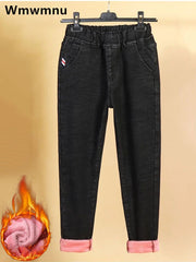 Oversized Winter Thicken Denim Pants – High Waist, Plus Velvet, Loose Fit