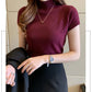 2024 Summer Turtleneck Knit Blouse - Short Sleeve