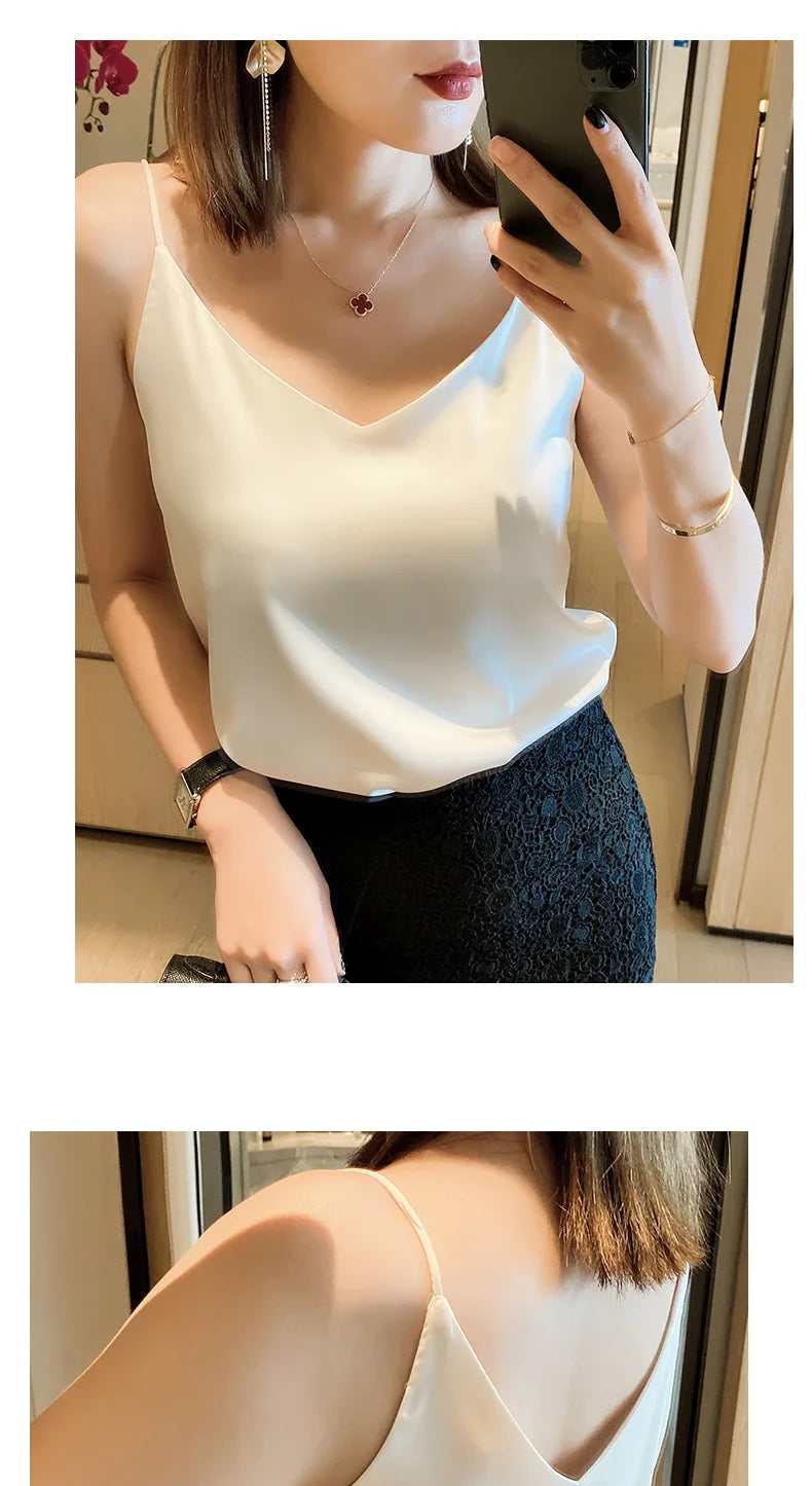 2024 Summer V-Neck Crop Top - Sleeveless Slim Fit, Y2K Style