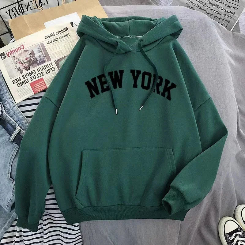 New York Letter Hoodie - Y2K Oversized Fleece Sweatshirt
