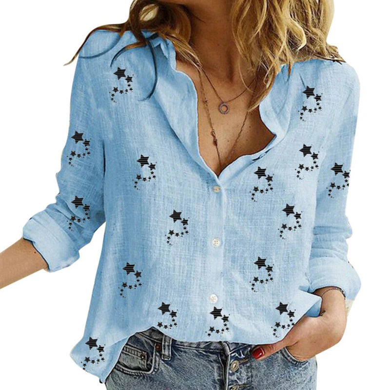 Cotton Linen Button-Down Shirt - Long Sleeve Casual Loose Tunic Blouse for Women, Spring & Summer