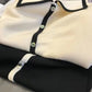 Black & White Patchwork Polo Shirt - Casual Knit Short Sleeve