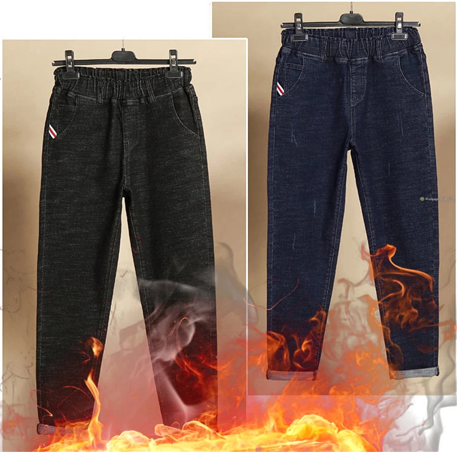 Oversized Winter Thicken Denim Pants – High Waist, Plus Velvet, Loose Fit