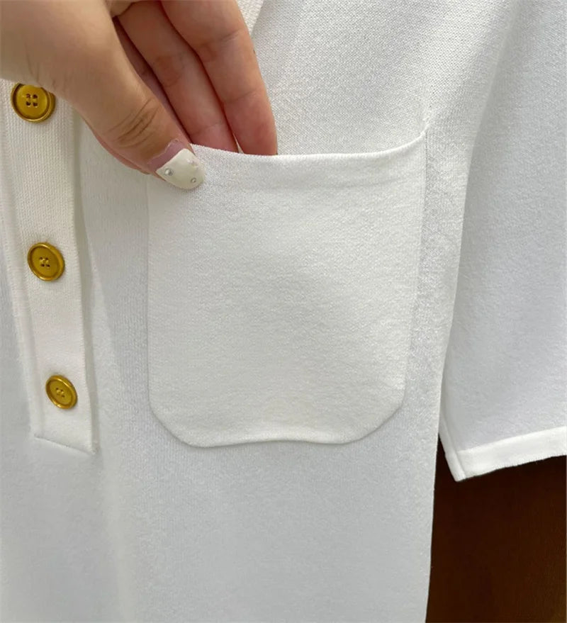 2024 Ice Silk Polo Top - Short Sleeve, Button Pocket Design