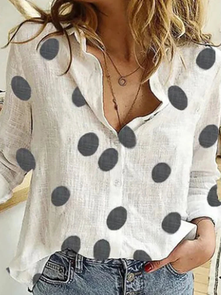 Cotton Linen Button-Down Shirt - Long Sleeve Casual Loose Tunic Blouse for Women, Spring & Summer