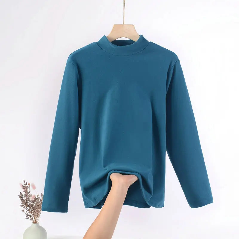 Plus Size Mock Neck T-Shirt - Long Sleeve, Warm Autumn/Winter Base Layer (XL-8XL)