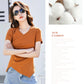 Chic V-Neck Pleated Cotton Tee - Irregular Hem
