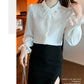 Elegant Chiffon Long Sleeve Blouse - White, Korean Office Style 2025