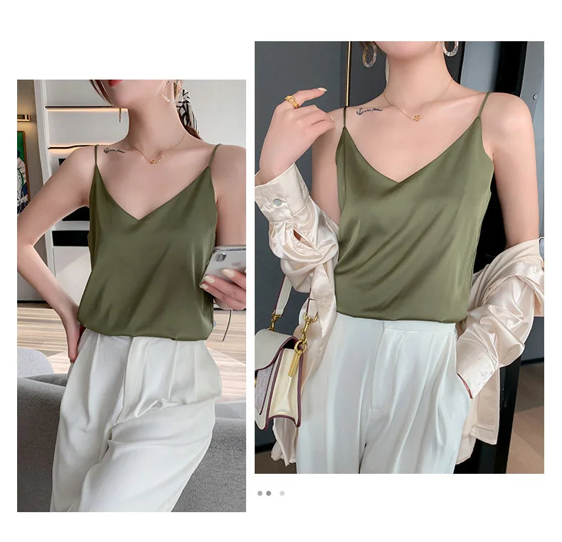Real Silk V-Neck Camisole - Black & White, Spring/Summer 2023