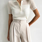 Ice Silk Polo Crop Top - Hollow-Out, Short Sleeve Korean Style