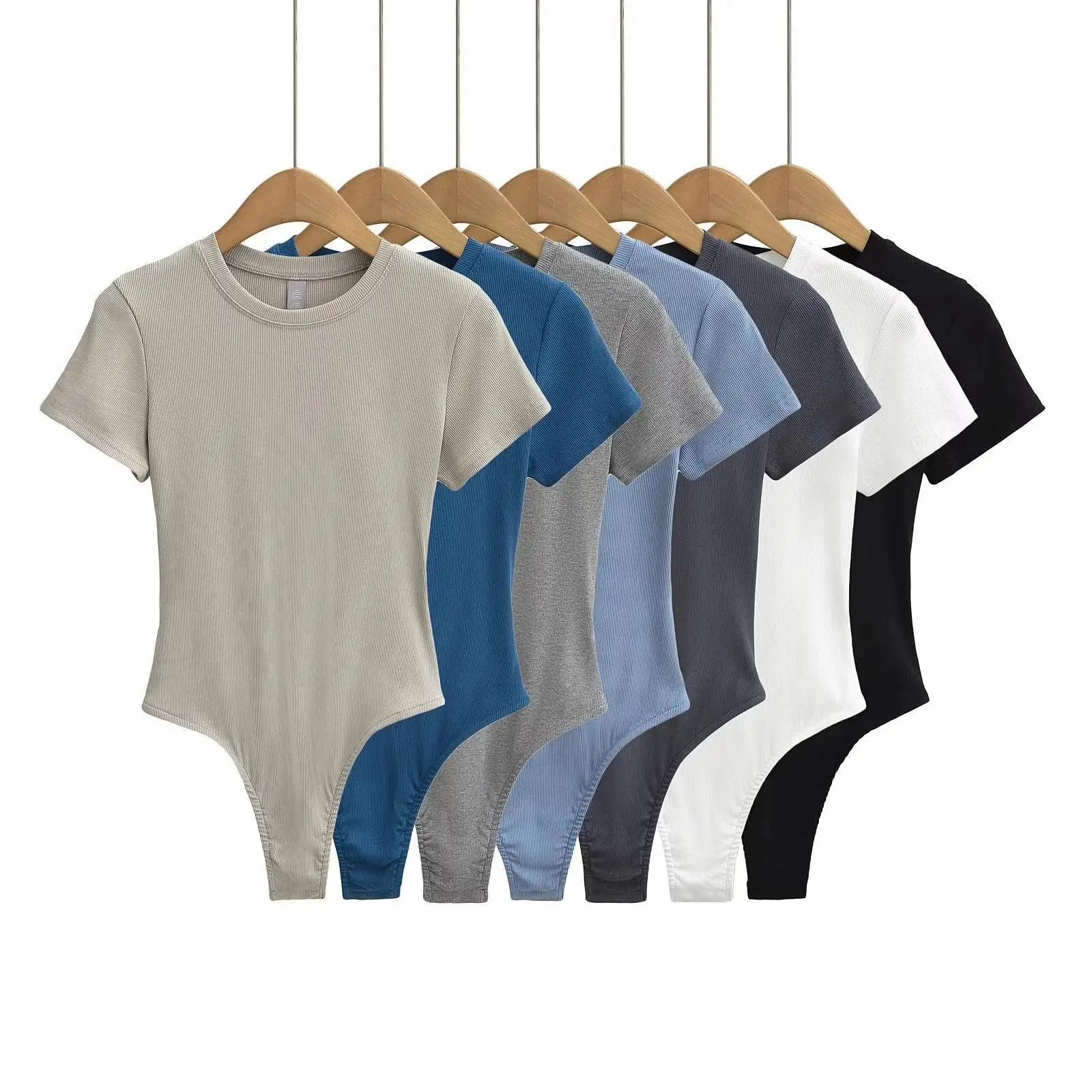 Stretchable Knit Bodysuit - Short Sleeve O-Neck Summer Basic (14 Colors)