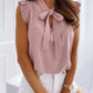 Sleeveless Ruffle Polka Dot Blouse - Lace-Up Bow