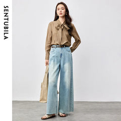SENTUBILA Lyocell Lace-Up Blouse - Loose Fit Spring 2025 Office Shirt for Women