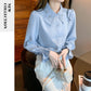 Elegant Chiffon Long Sleeve Blouse - White, Korean Office Style 2025